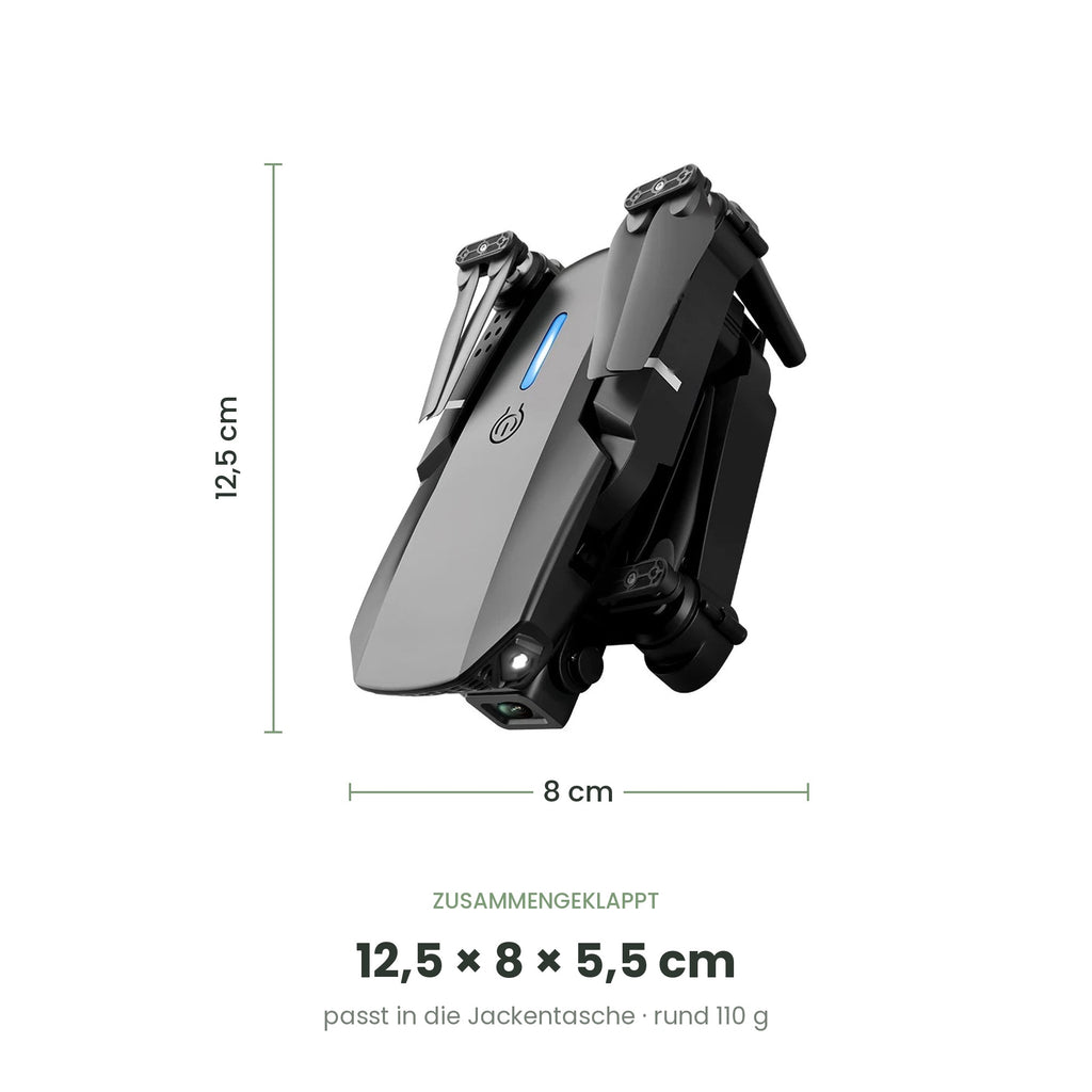flynk V5 Max zusammengeklappt: 12,5 × 8 × 5,5 cm, rund 110 g
