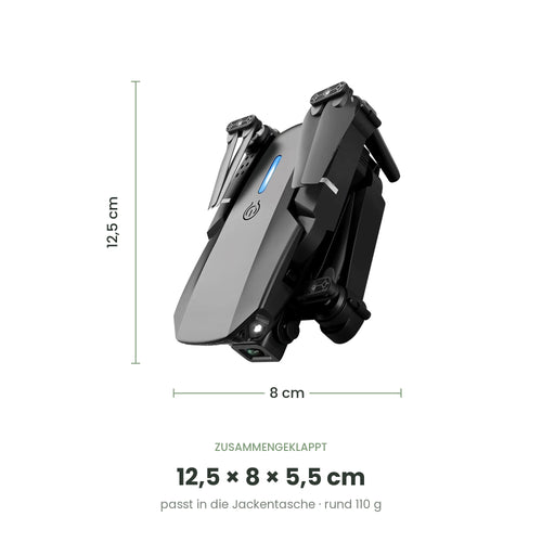 flynk V5 Max zusammengeklappt: 12,5 × 8 × 5,5 cm, rund 110 g